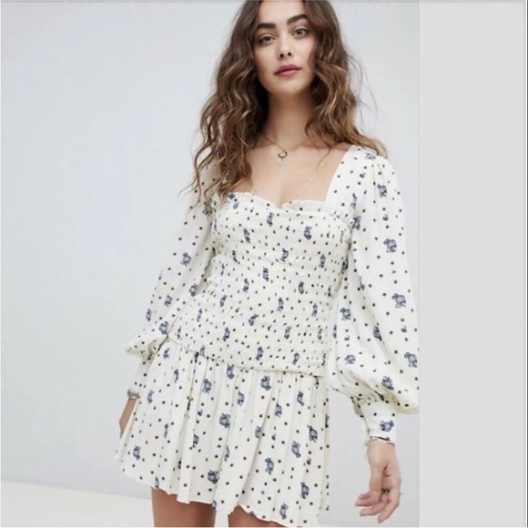 FREE PEOPLE Two Faces Smocked Mini Dress White - Picture 8 of 8